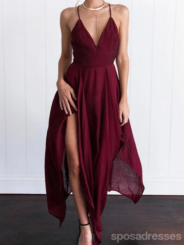 Simple Dark Red High How Side Slit Cheap Homecoming Dresses 2018, CM512