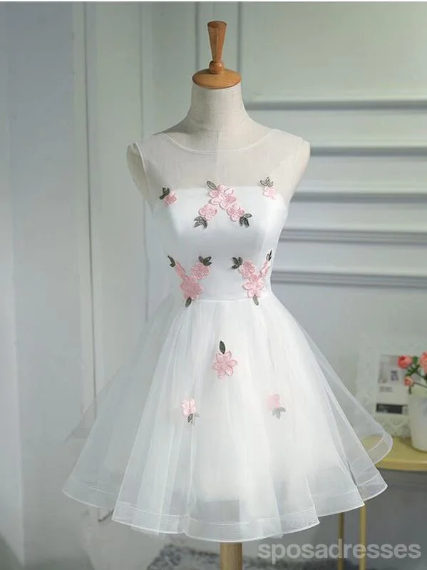 Simple Lace Applique Tulle Cheap Short Homecoming Dresses Online, CM667