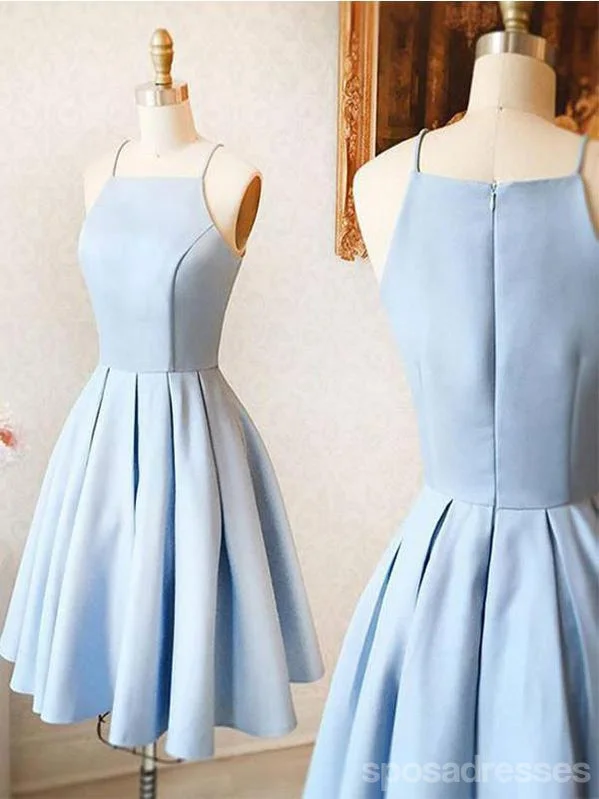 Simple Light Blue Spaghetti Straps Short Homecoming Dresses Under 100, CM387