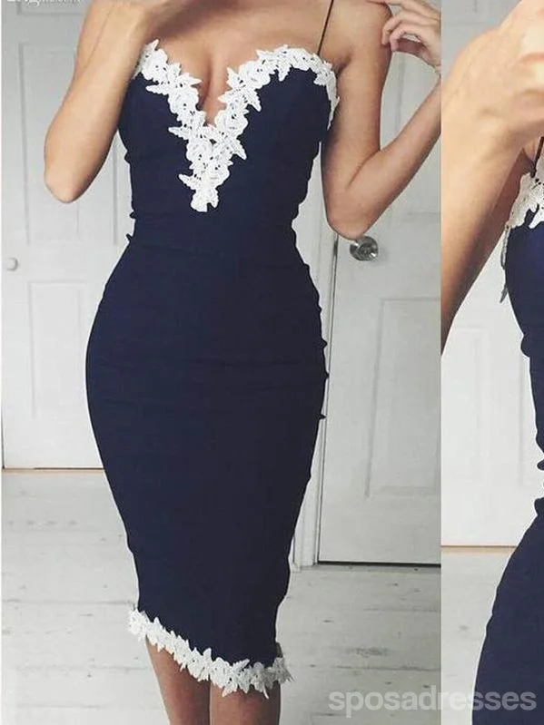 Spaghetti Straps Navy Tight Cheap Short Homecoming Dresses Online, CM673