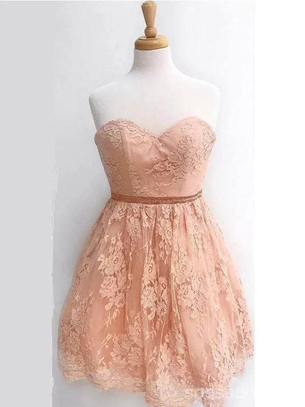 Sweetheart Champagne Lace Cheap Short Homecoming Dresses Online, CM591