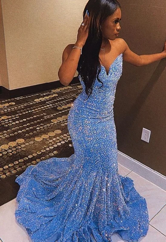 2023 Sheath Sequins Sweetheart Sleeveless Sweep Train Prom Dresses    S2444