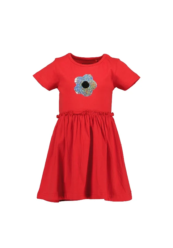 Blue Seven Girl Sequins Floral Short Sleeve Dress, Red