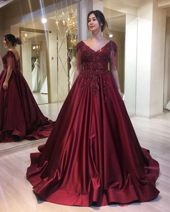 Burgundy Long Prom Dresses,Evening Gown,Party Dresses,Formal Dress      S3502