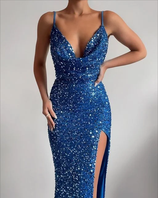 Charming Mermaid  Blue Sequins Prom Dress    S2463