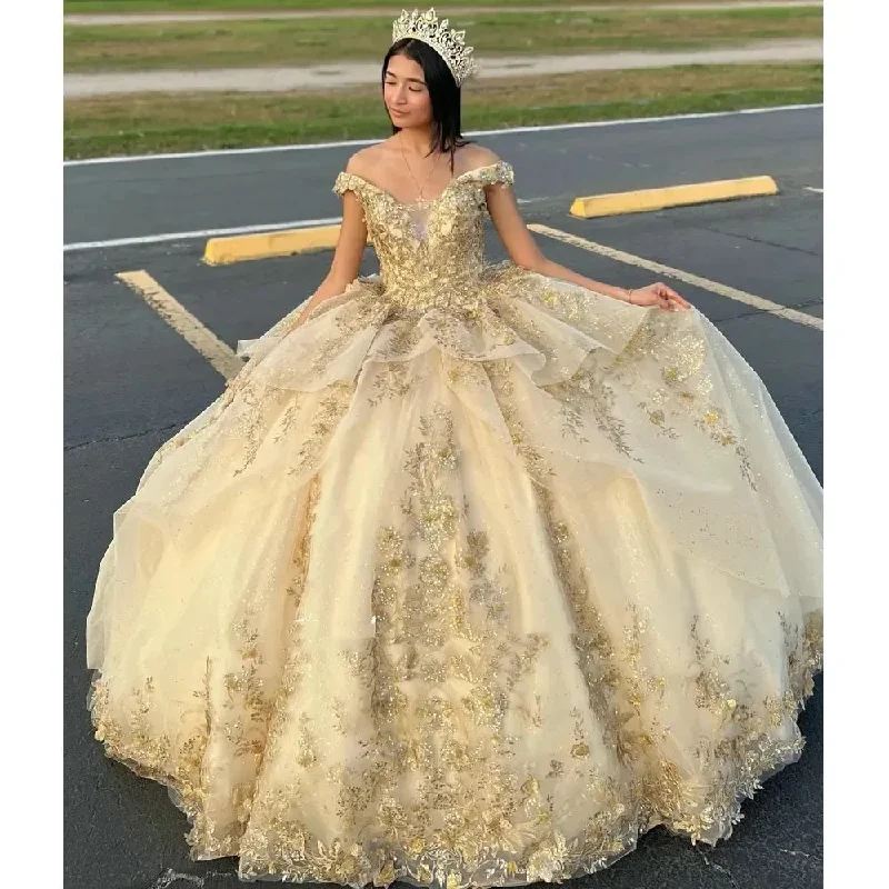 Exquisite Light Yellow vestidos de quinceañera Vestidos De 15 Anos Luxury Appliques Lace Formal Princess Party Gowns vestidos qu