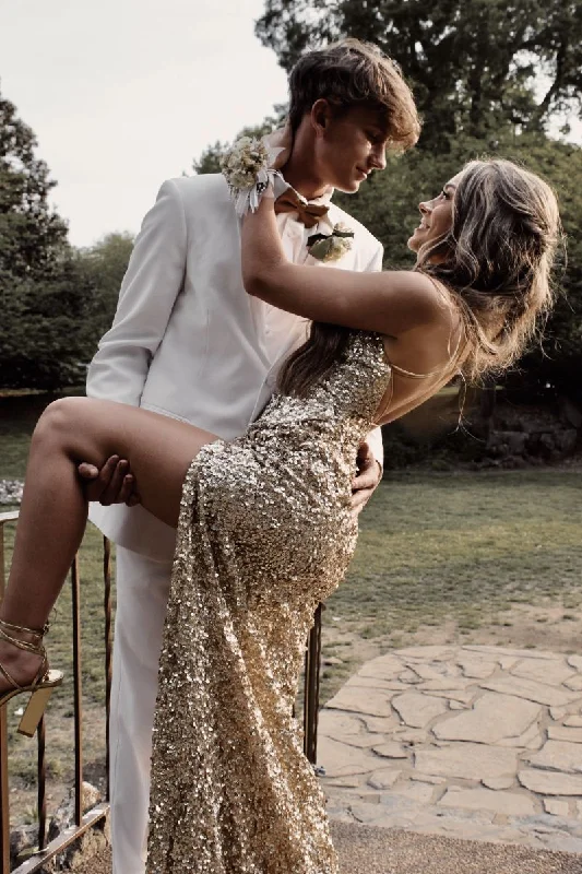 Gold sequin long prom dress,  formal dress     S2693