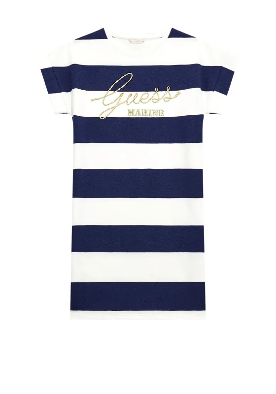 Guess Girl Striped Short Sleeve Dress, Navy Multi