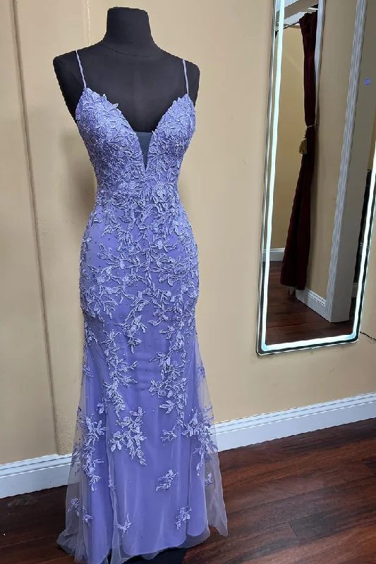 Lace Appliques Mermaid Straps Long Formal Dress      S3639