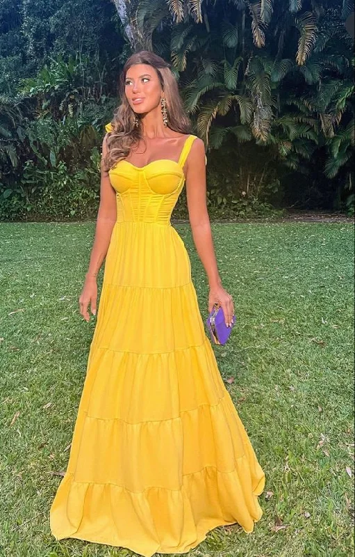 Long Prom Dresses 2023 Yellow Long Evening Gowns Formal Dress     S2328