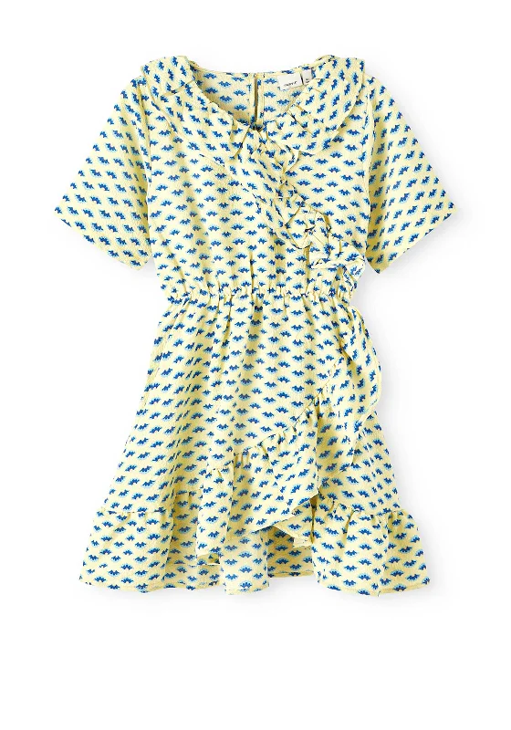 Name It Kid Girl Faninna Short Sleeve Wrap Dress, Pineapple Slice