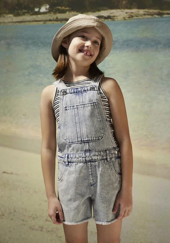 Name It Kid Girl Bella Denim Dungaree Shorts, Light Blue Denim