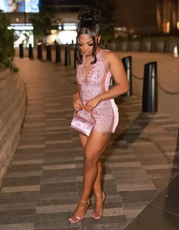 Pink Sparkly Short Prom Homecoming Dresses for Black Girl 2024 Luxury Diamond Crystal Birthday Gala Gown robe de bal rose