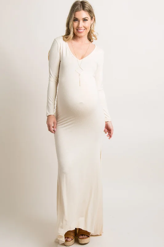 PinkBlush Beige Long Sleeve Photoshoot Maternity Gown/Dress