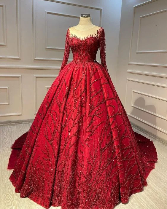 Red Ball Gown dress, evening gowns long prom dress     S3485