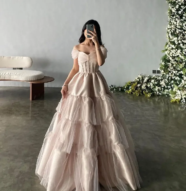 Romantic Prom Dresses 2024 Off-Shoulder A-Line Floor-Length Princess Customized Formal Occasion Dresses Vestidos De Graduación