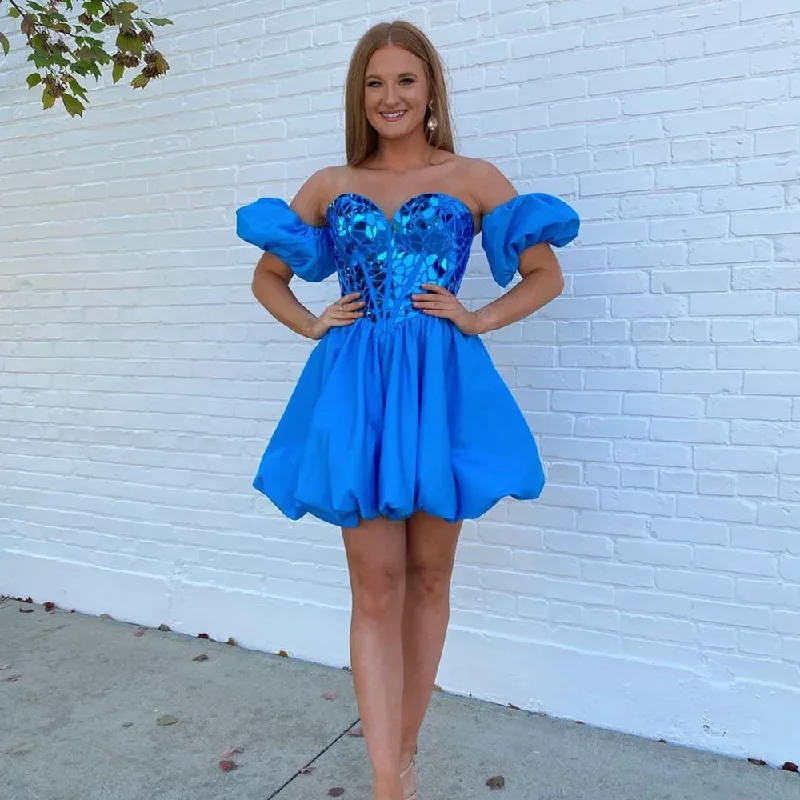 Satin Royal Blue Mini Short Homecoming Dress A Line Vestido Graduation Dress Strapless Evening Gown Formal Party Dresses