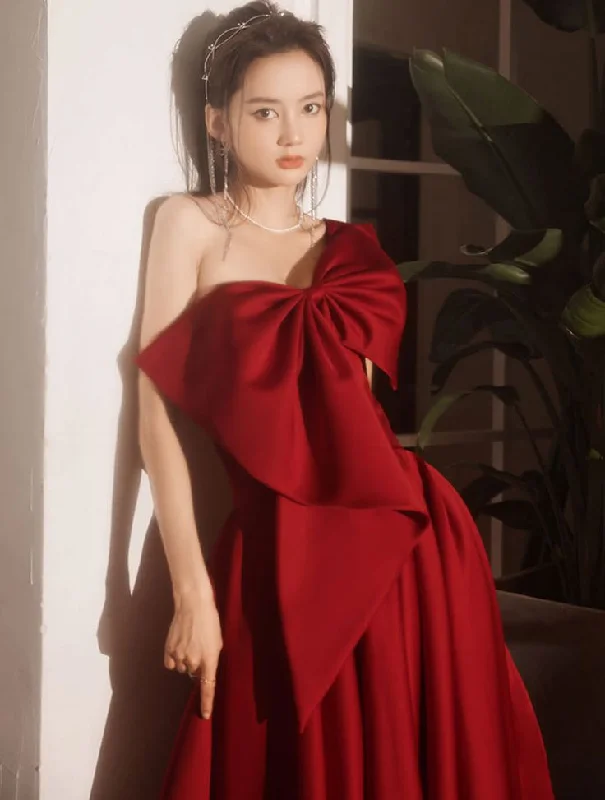 Sleeveless One Shoulder Long Prom Dress Burgundy Red Ball Gown    S2667