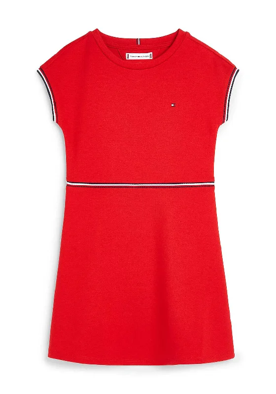 Tommy Hilfiger Girl Branded Short Sleeve Punto Dress, Deep Crimson