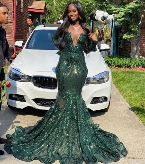 V Neck Green Long Prom Dresses,  Formal Gown Graduation Dresses           S3018