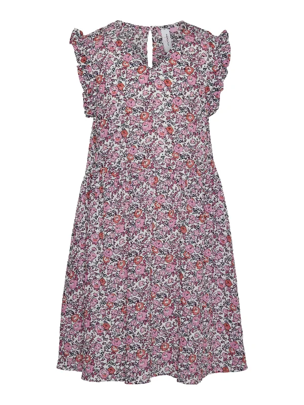 Vero Moda Girl Tara Short Sleeve Floral Dress, Snow White