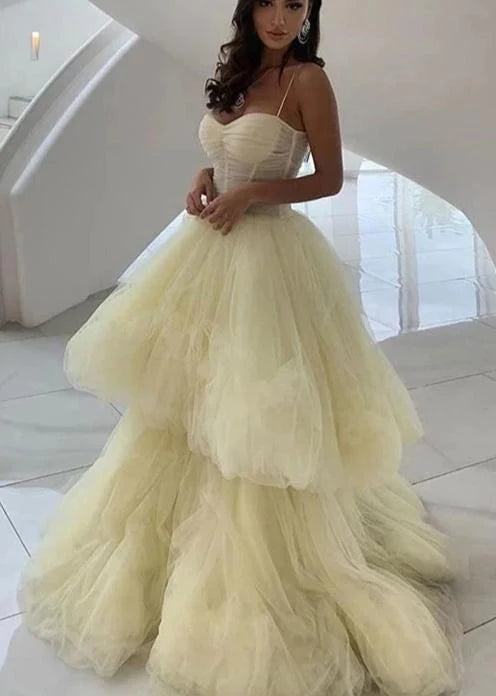 Yellow Tulle Sweetheart A-Line Long Prom Dress      S3328