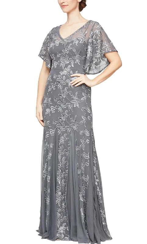 Alex Evenings 81171216 - Flutter Sleeve Floral Designed Gown