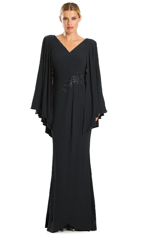 Alexander by Daymor 1854F23 - V-Neck Long Pleated Sleeve Evening Dress