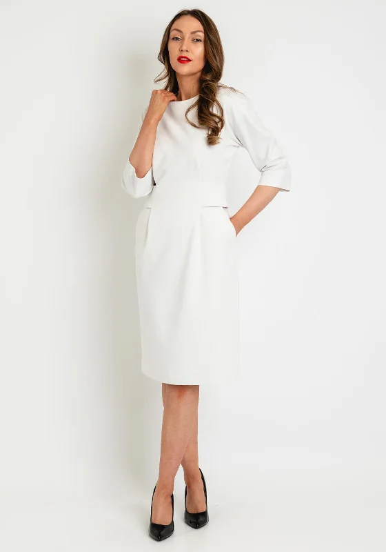 Birelin Button Tab Pencil Knee Length Dress, Ivory