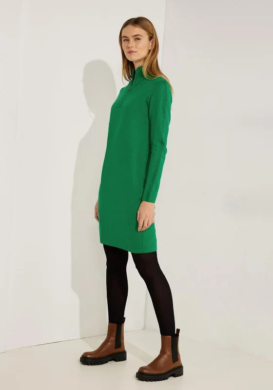 Cecil Half Zip Knitted Knee Length Dress, Easy Green