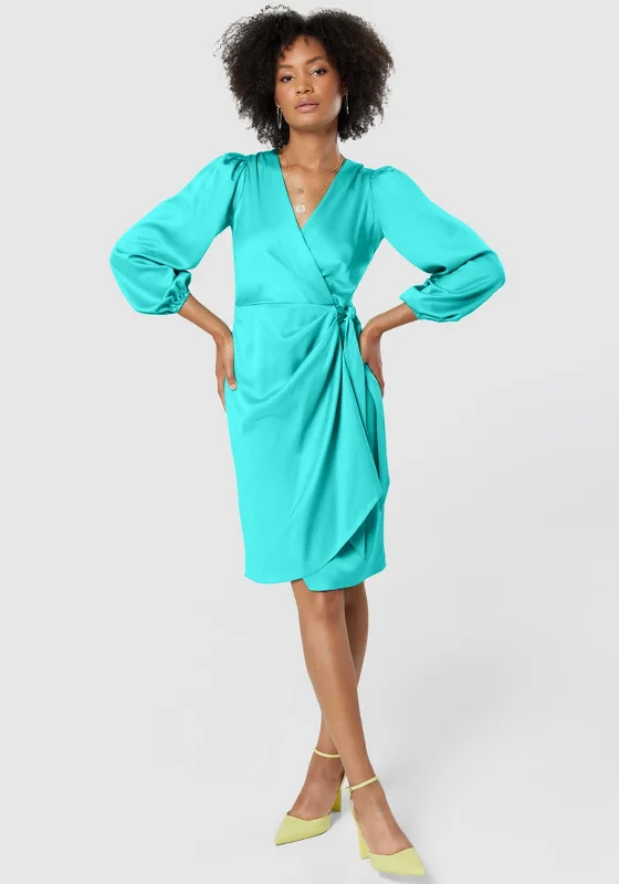 Closet London Satin Wrap Knee Length Dress, Mint Green