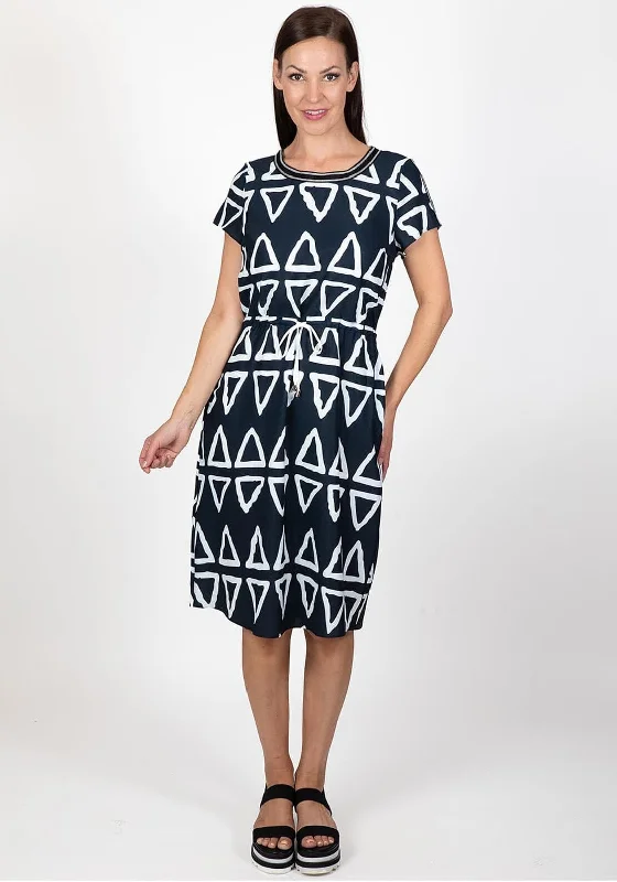 Inco Triangle Print Knee Length Dress, Navy & White