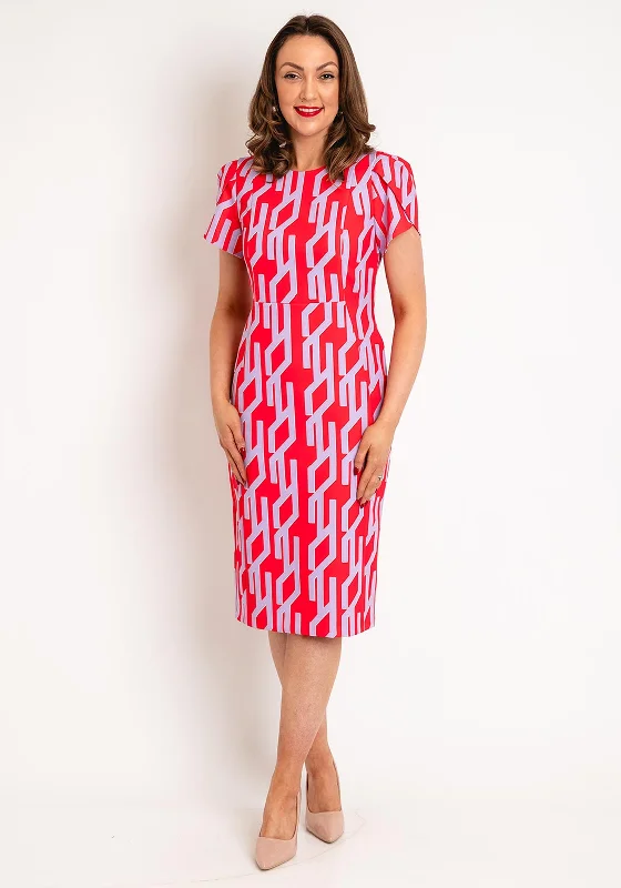 Kate Cooper Round Neck Print Knee Length Dress, Chili