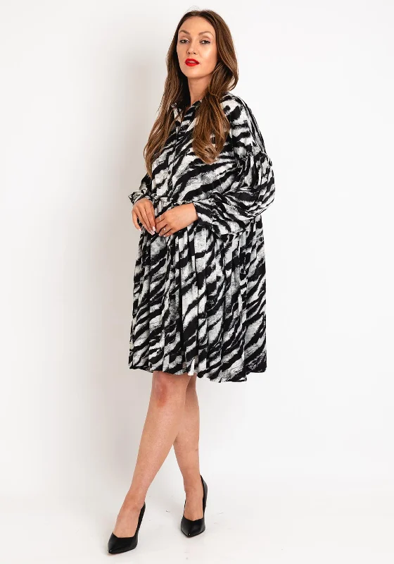 Malissa J One Size Zebra Print Frill Trim Knee Length Dress, Grey