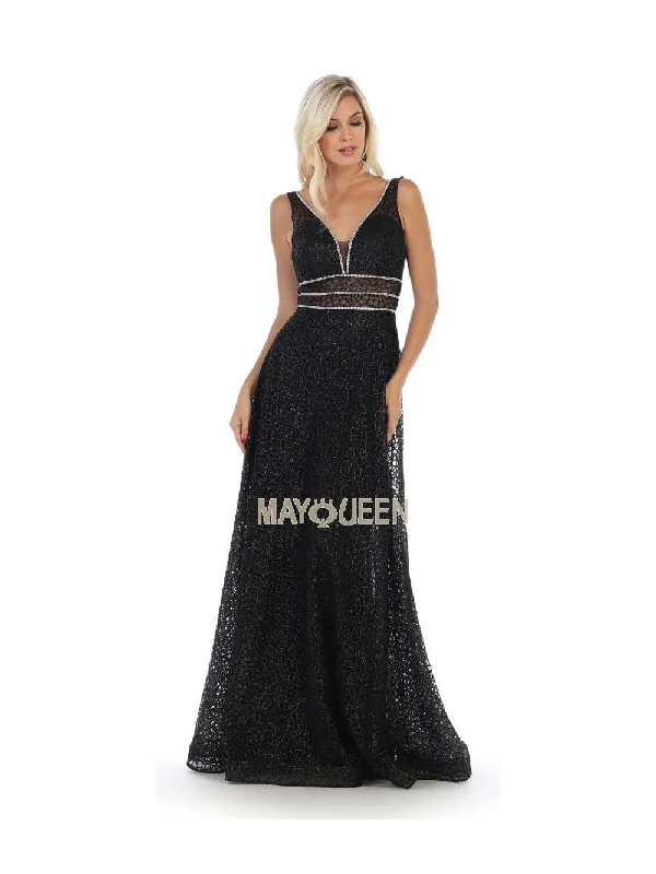 May Queen - MQ1623 Embellished Deep V-neck A-line Dress