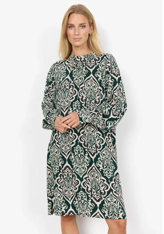 Soyaconcept Vernia Damask Knee Length Dress, Dark Green