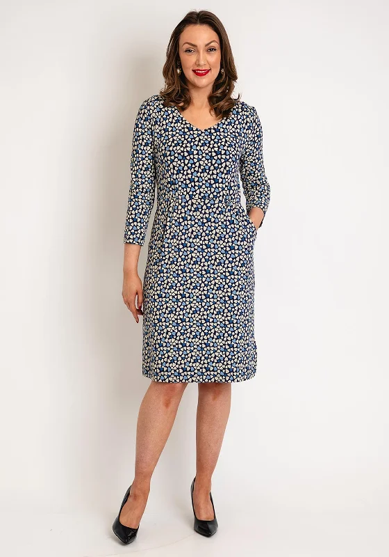 White Stuff Tallie Heart Print Jersey Knee Length Dress, Blue Print